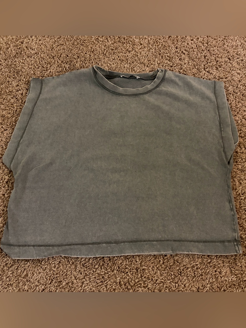 Zara Washed Grey Boxy Crewneck Sleeveless Top